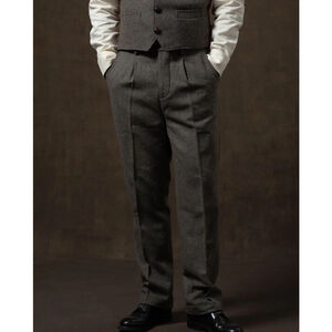 Annual Ring Vintage Old Money Trousers 1920s Gray Wool Herringbone Tweed S